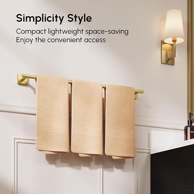 USHOWER Brushed Gold Bath Towel Bar, 30 Inch Towel Racks for Bathroom Wall Mounted, 304 Stainless Steel Towel Holder with Square Base, Modern Home Decor (Total Length 32 Inch)