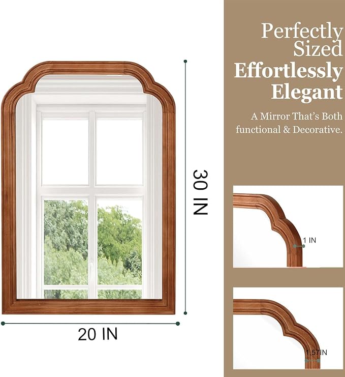 20x30 Inch Asymmetrical Wall Mirror Wood,Rustic Irregular Shaped Vanity Mirror for Bathroom,Bedroom, Living Room, Entryway, Fireplace,Wall Decor,Solid Wooden Frame (Yellowish-Brown, 20" x 30")