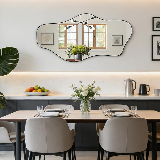 Irregular Wall Mirror, 47.2"x24" Asymmetrical Tempered Glass Mirror, Frameless Organic Shaped Mirrors for Entryway Bedroom Living Room Bathroom, Horizontal or Vertical Hanging