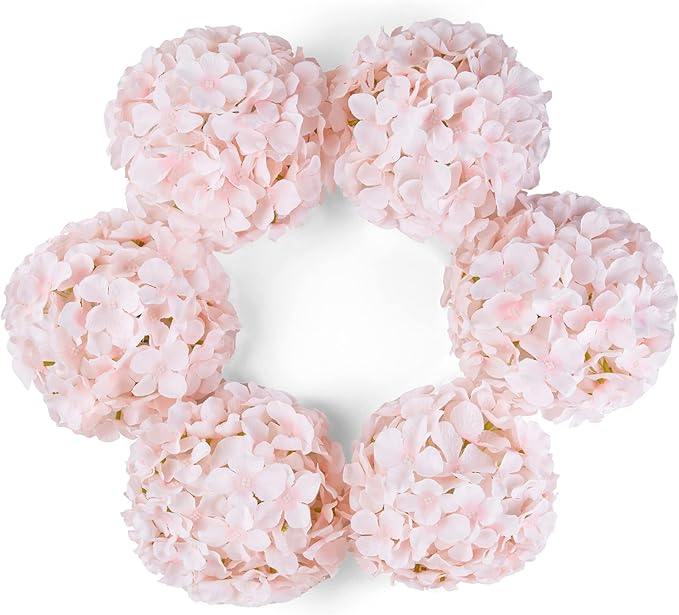DuHouse Silk Hydrangea Artificial Flower Heads with Stems Fake Hydrangeas Flowers for DIY Wedding Centerpiece Home Decor,Pack of 6 (Baby Pink)