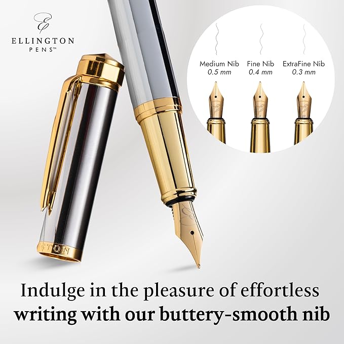 Ellington Pens Luxury Fountain Pen Set - Smooth Fine Nib - Includes 3 Ink Cartridges, Refillable Ink Converter, Gift Box - Fountain Pens For Writing, Calligraphy, Journaling (The Presidential Oath)