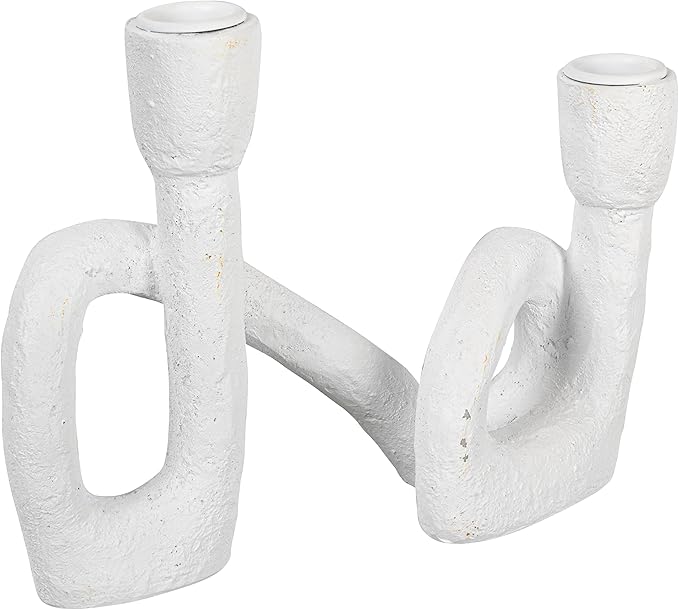 Modern Sculptural Double Taper Candle Holder, White