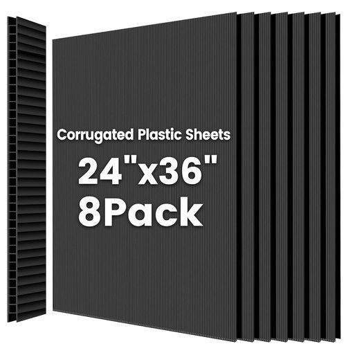 Coroplast | 8-Pack Plastic Poster Board - Waterproof 24" x 36" Blank Sheets for Yard Signs, Crafts, Black