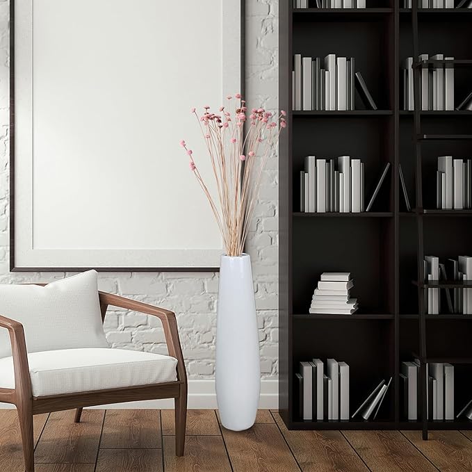 Ceramic White Floor Vase 24 Inches Tall Flower Holder Decorative Large Vases for Table Centerpieces Shelf Home Decor Living Room Branches Sky-Dried Flower Arrangement Simple Decorative
