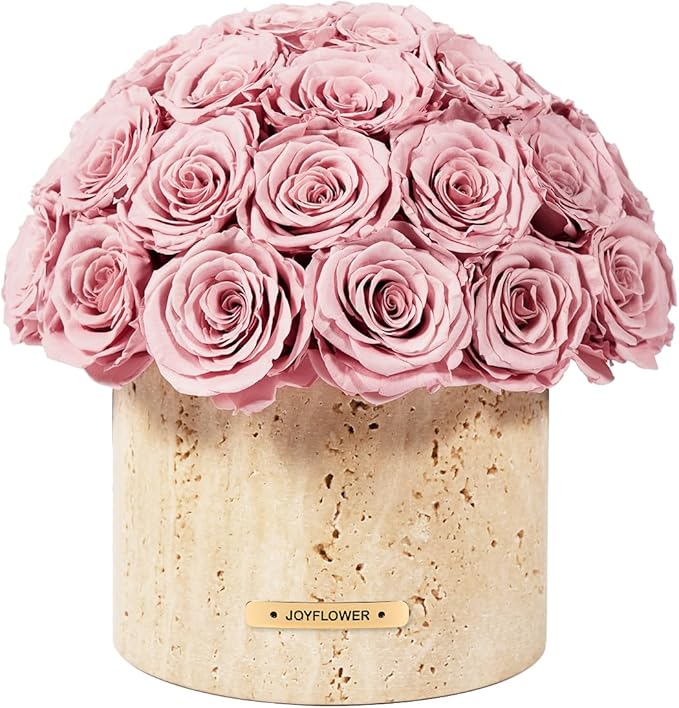 JoyFlower Preserved Flowers Vase, Yellow Cave Stone Flower Vases for Centerpieces, Eternal Flower Decorations for Party Home Living Room Bedroom Coffee Table, Decorative Flower Vase Unique House Decor