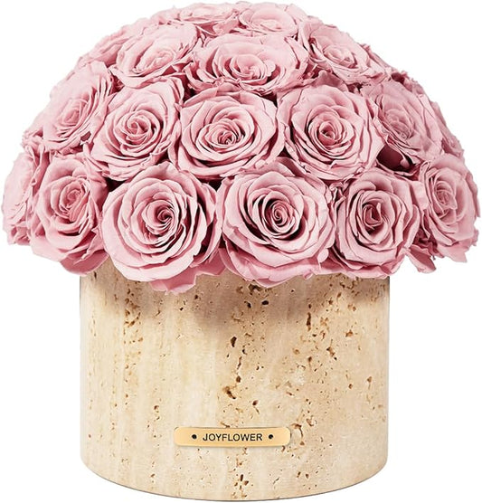 JoyFlower Preserved Flowers Vase, Yellow Cave Stone Flower Vases for Centerpieces, Eternal Flower Decorations for Party Home Living Room Bedroom Coffee Table, Decorative Flower Vase Unique House Decor