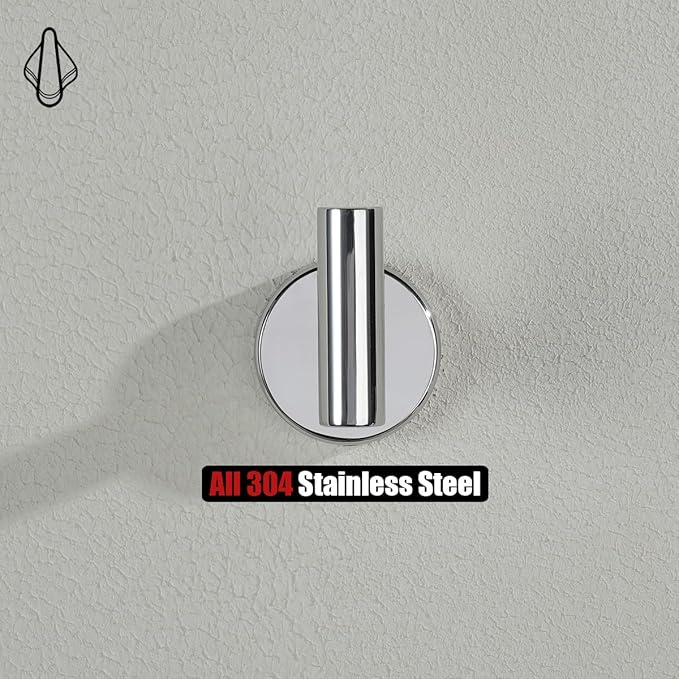JQK Chrome Bathroom Towel Hook, 304 Stainless Steel Coat Robe Clothes Hook for Bathroom Kitchen Garage Wall Mounted (Pack of 2), TH100-CH-P2