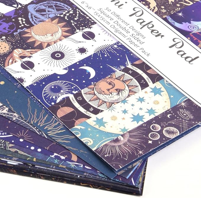 Origami Paper Kit 50 Sheets 70GSM 6 Inch Square Double Sided Color 50 Vivid Japanese Washi Chiyo Colors for Hand Crafts Origami Paper Arts Creativity.Constellation
