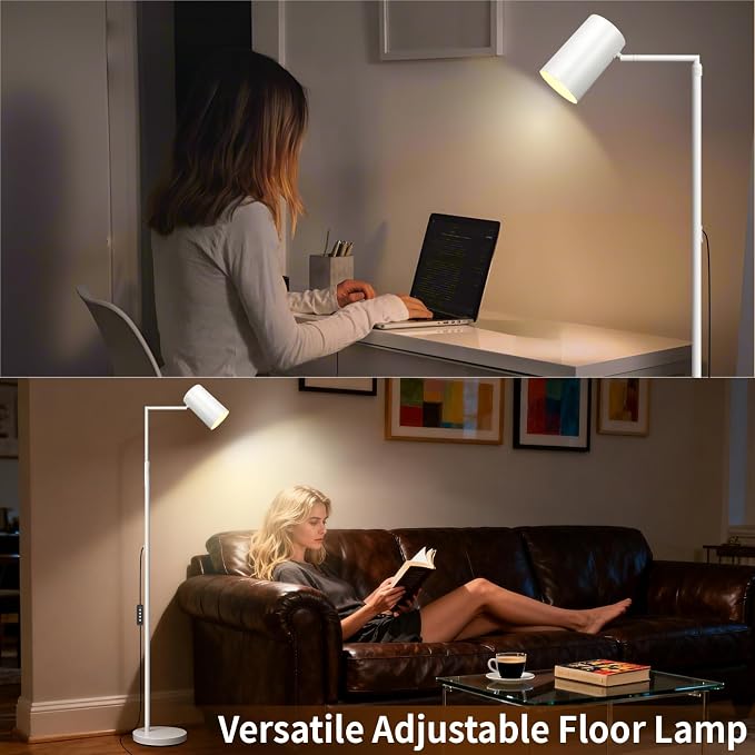 Ldeco Stepless Dimmable Arc Floor Lamp for Living Room with Timer,Height Adjustable Modern Reading Standing Lamps for Living Room,Reading Room,Office,LED Bulb Included (White-DM)