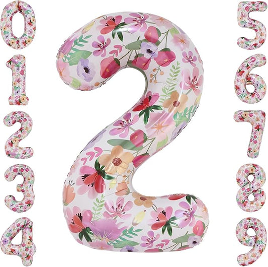 Flower Balloons 40 Inch Floral Number 2 Balloon for 2nd Birthday Garden Party Decorations Two Year Old Photo Props Foil Number 2