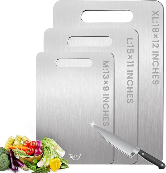 3 Pack Titanium Cutting Board - 100% Pure Titanium Cutting Boards For Kitche,Easy to clean, Double-sided food-grade Cutting Board For Meats, Fruits And Vegetables (3 Pack）