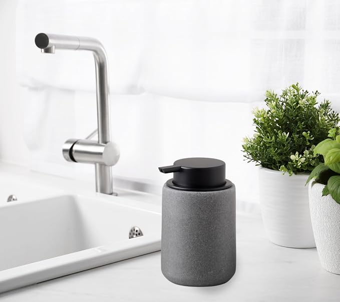 Clasin Home Resin Hand Soap Dispenser with Easy-to-Press Pump, Refillable Liquid Soap Dispenser with Sandstone Like Finish, Waterproof Bottle Labels for Bathroom Kitchen Dish Lotion (Gray, 10 oz)
