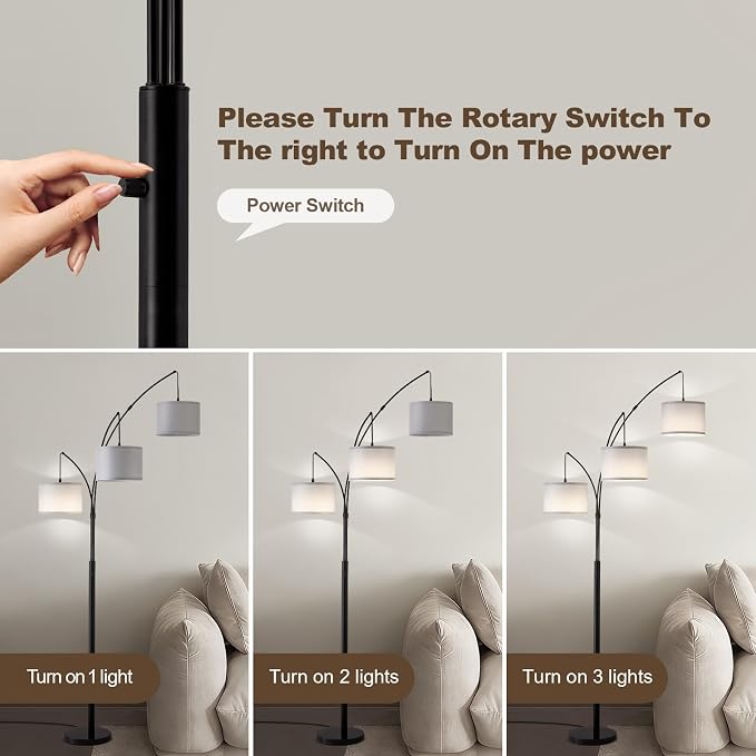 Netin 3 Light Arc Floor Lamps for Living Room, Led Floor Lamp with Remote Control, Modern 80" Tall Standing Lamp with Gray Shades, 3 Color Temperature, Mid Century Tree Floor Lamp for Bedroom, Office