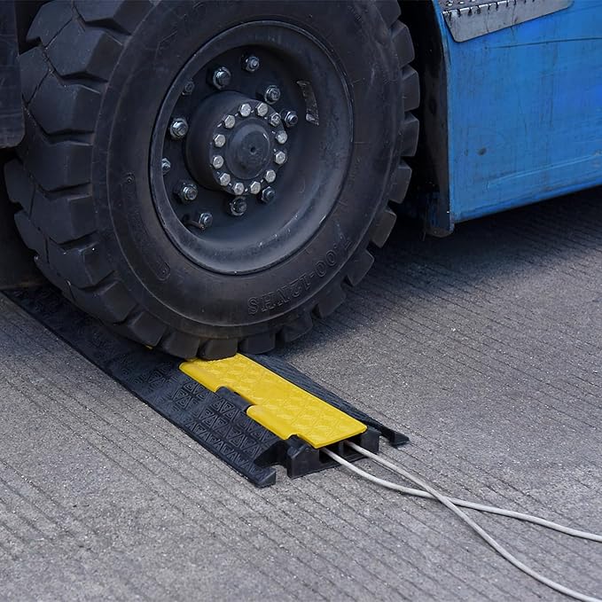 OranLite Heavy-Duty Rubber Cable Protector Ramp, Floor Cable Wire Cord Cover Speed Bumps 22000 Lbs Load Capacity, Driveway Hose Cable Ramp Protective Cover for Indoor Outdoor (Small 2-Channel x 4Pcs)