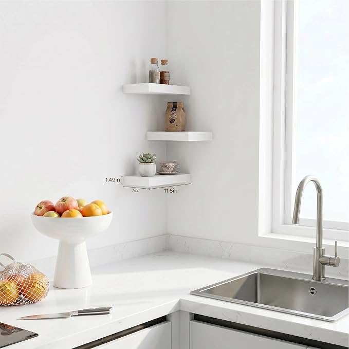White Floating Shelves for Wall Set of 3, 11.8 Inch Small Wall Shelves for Bathroom Over Toilet, Kitchen & Bedroom Storage, Wall Mounted Shelf Set for Decor, Books & Toiletries