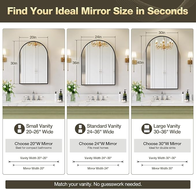 Brightify Gold Arched Mirror, 24 x 42 Inch Arched Bathroom Mirror, Brass Metal Frame Bathroom Mirror, Arch Top Wall Vanity Mirrors for Living Room Bedroom Mantel Entryway Hallways