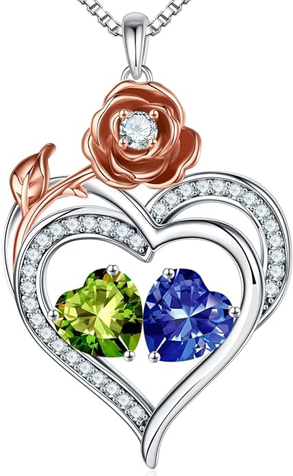 Iefil Christmas Gifts for Wife - 925 Sterling Silver Birthstone Necklace, Stocking Stuffers for Women Wife Girlfriend Mom