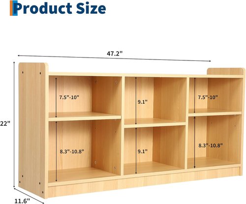 Garvee Montessori Shelf - 6 Compartment Toy & Book Organizer with Adjustable Dividers | Natural Finish for Kids' Playrooms