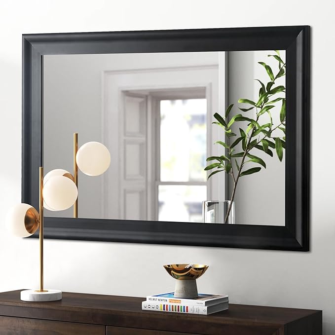 CULER Black Wood Wall Mirror for Bathroom,Rectangle Large 30 x 40 inch Hanging Vanity Black Mirrors with Wooden Frame for Living Room,Bedroom,Entryway