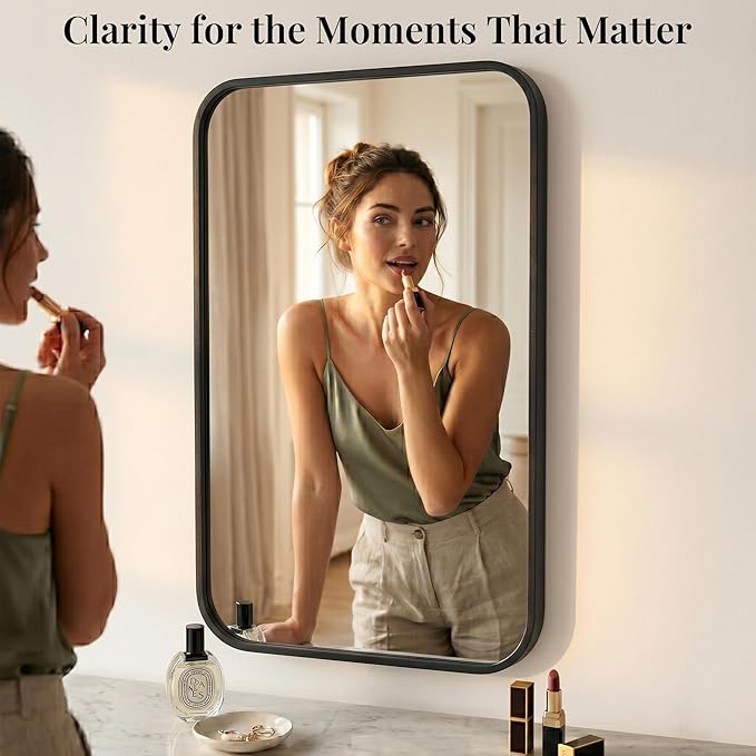 2-Pack 24x36 Inch Matte Black Bathroom Vanity Mirrors | Flush Mount Deep Set Metal Wall Mirror for Over Sink | HD Shatterproof Glass, Rustproof