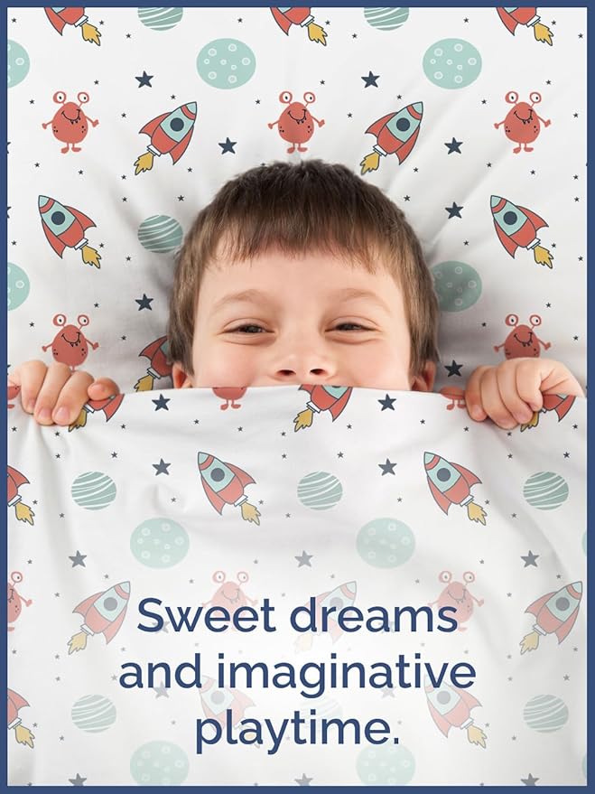Kids Space Queen 4 Piece Sheet Set - Boys, Girls, Teens, Toddler - Easy Fit Deep Pockets - Breathable, Hotel Quality Bedding Sheets - Machine Washable - Wrinkle Free - Cute, Cozy, Soft - CGK Linens