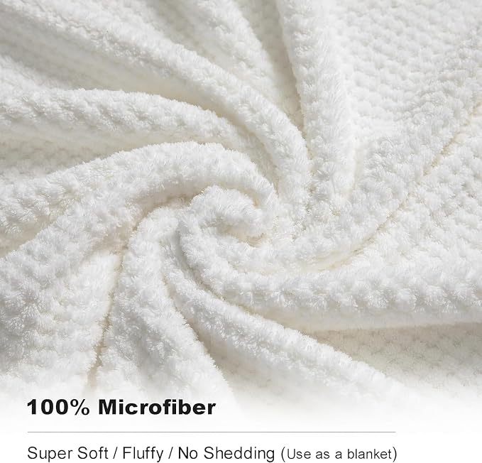Smuge 8pcs Bath Towel Set, 2 Extra Large Bath Towel Sheets, 2 Hand Towels and 4 Washcloths- Highly Absorbent Microfiber,Ultra Soft Towel Set for Bathroom,Waffle Weave Design, Pack of 8 (White)