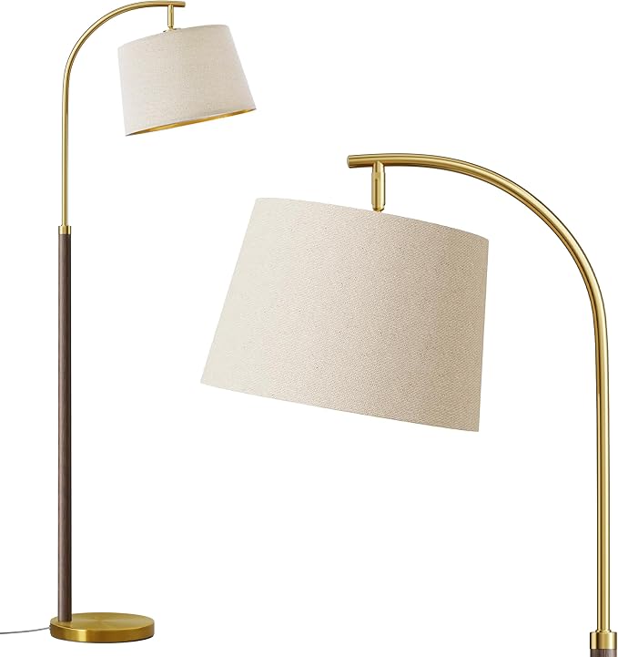 G-SAFAVA 63" Wood Floor Lamps for Living Room with Foot Switch Arc Tall Standing Lamp for Bedroom Mid Century Modern Corner Gold Floor Lamps for Office Nursery Industrial Reading Lamp, Walnut Brown