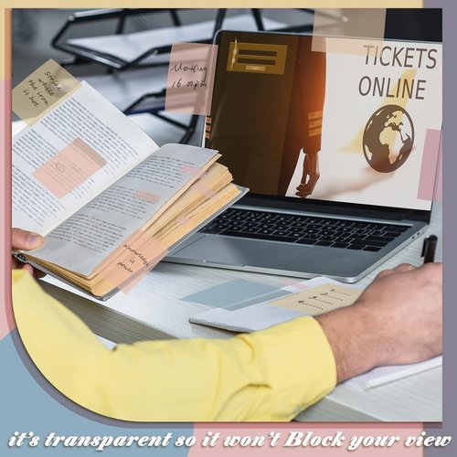 Jetec Bible Sticky Notes - 900 Pcs Transparent Pastel Colors for Study & Annotation | Clear Office Supplies