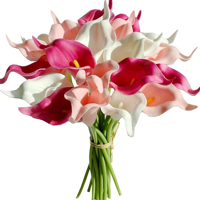 Mandy's Shades of Pink PU Calla Lily Artificial Flowers 20 Stems 13.5in Faux Realistic Centerpiece for Thanksgiving and Christmas Decorations DIY Bridal Bouquet Home Décor
