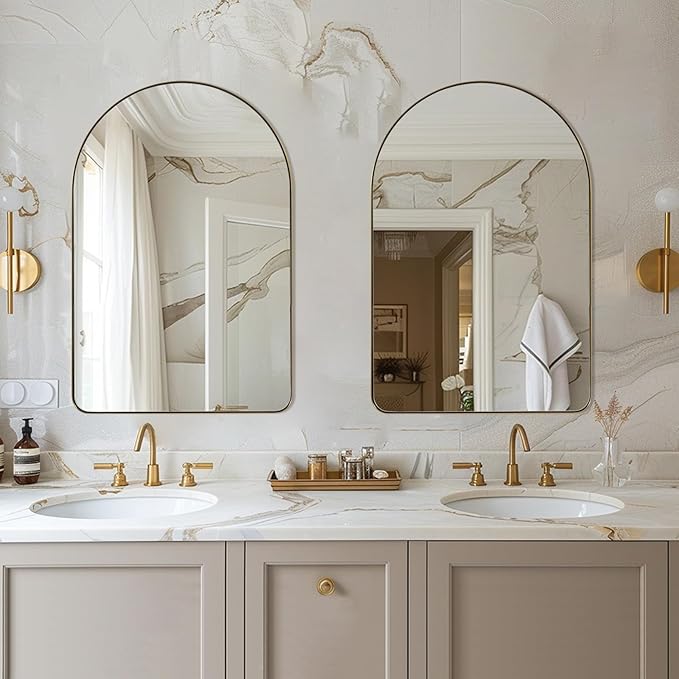 ANDY STAR Arched Mirror, 24 x 36 Inch Gold Wall Mirror in Stainless Steel Metal Frame, Arch Top Rounded Corner 1 Inch Deep Set Design Wall Mount Hangs Vertical