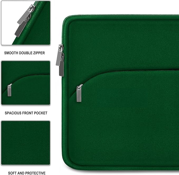 Laptop Case 14 inch, Slim Portable Monitor Protective Cover with Front Pocket, Traveling Computer Carrying Bag Laptop Sleeve Compatible for MacBook Air/Pro, HP, Dell, Lenovo, Acer, Dark Green