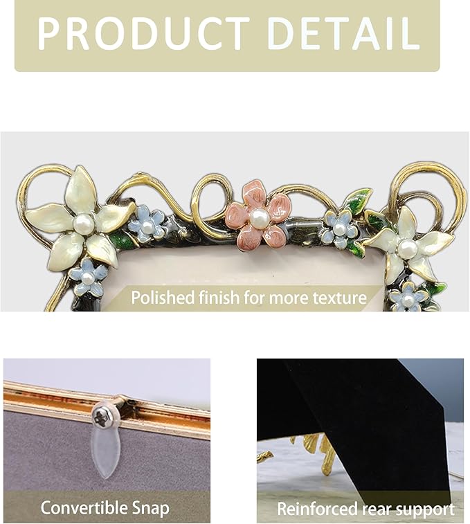 Vintage 5X7 Floral Picture Frames Luxury Unique Ornate Antique Metal Photo Frame of HD Glass for Tabletop/Wall Display Wedding Gifts for Women (Retro White Lace)