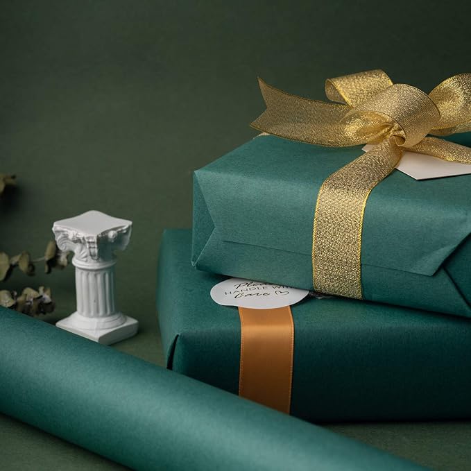 RUSPEPA 30"x 393"(32.8') Dark Green Kraft Wrapping Paper Large Jumbo Roll, Recyclable Green Art Gift Wrap Paper for Christmas Gift Wrapping, Table Covering, Art & Craft Supplies, Bouquet Flower, 80GSM
