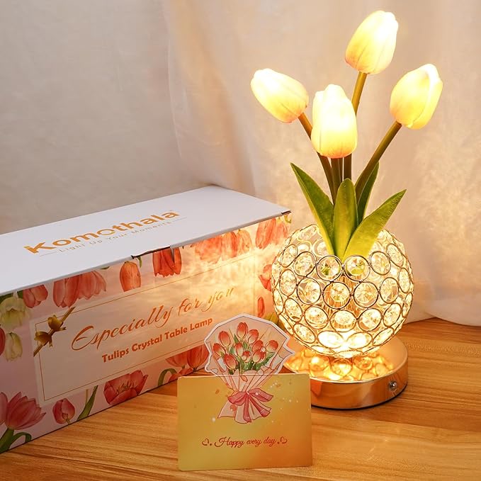 Tulip Flower Lamp,4000mAh Rechargeable Cordless Lamp with 3-Colour Stepless Dimming,Touch Control Cordless Table Lamp Night-Light for Home Decor,Unique Birthday Gifts for Women
