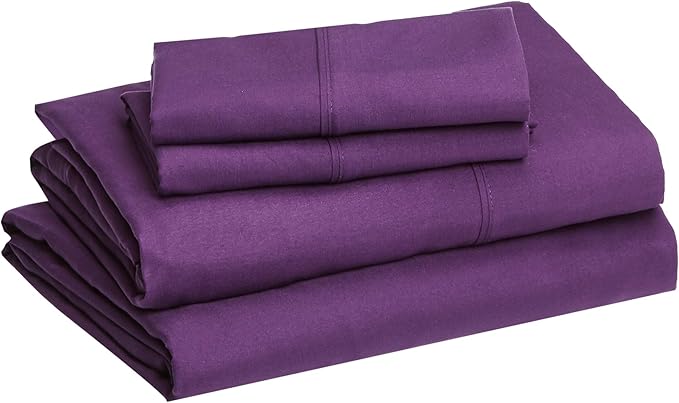 Amazon Basics Lightweight Super Soft Easy Care Microfiber 4 Piece Bed Sheets Set with 14-Inch Deep Pockets, Full, Plum, Solid