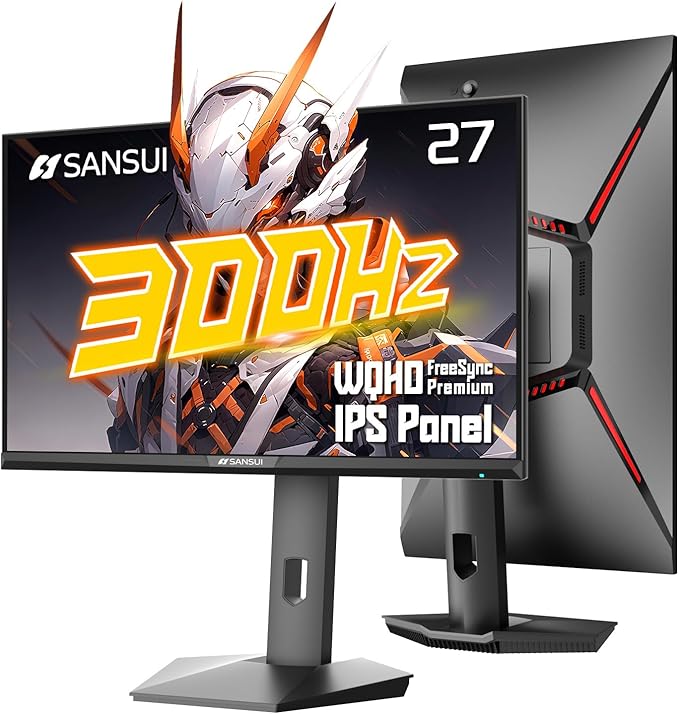 SANSUI 27 inch 1440p 300Hz 240Hz Gaming Monitor, WQHD Fast IPS 1ms Computer Monitor, FreeSync Premium | Brightness 400Nits | 130% sRGB | 10Bits | HDR | ErgoStand | VESA Mount | 2×DP 1.4 & 2×HDMI 2.1