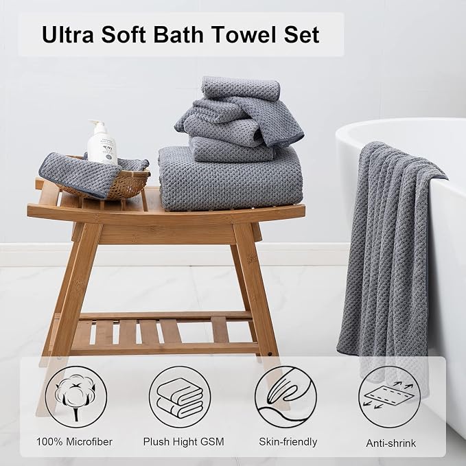 2 Pcs Gray Hand Towel Set 16"x31" Soft Highly Absorbent Quick Dry Bathroom Towels Polyester Plush Towels Set Woven Towels for Bathroom Kitchen Hotel Spa Gym