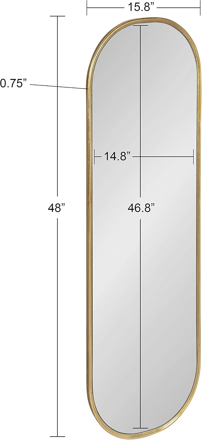 Kate and Laurel Caskill Mid-Century Oval Mirror, 16" x 48", Gold, Capsule-Shaped Accent Mirror for Entryway, Living Room, or Bathroom