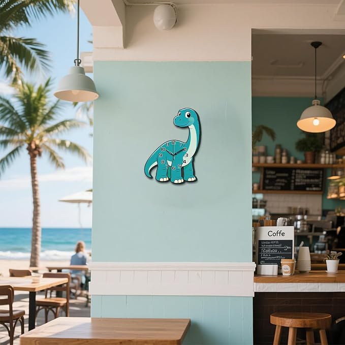 Dinosaurs Wall Clock Irregular Shape Decorative Wall Clock Brontosaurus Diplodocus Non-Ticking Clock for Home Office Decoration, 16.14×11.49 inch