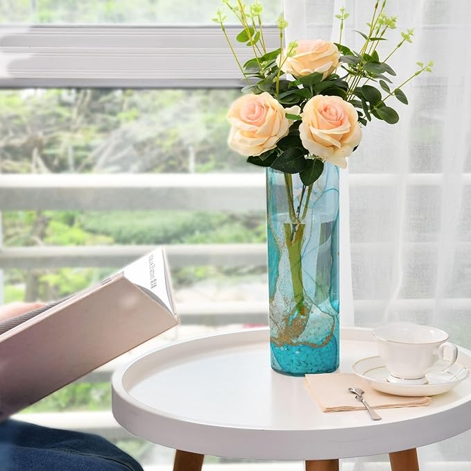 Vase Plastic Vase Elegant Cylinder Flower Vase Shatterproof Decorative Centerpiece for Home Table Office Weddings Events (11.8 x 3.9 in)
