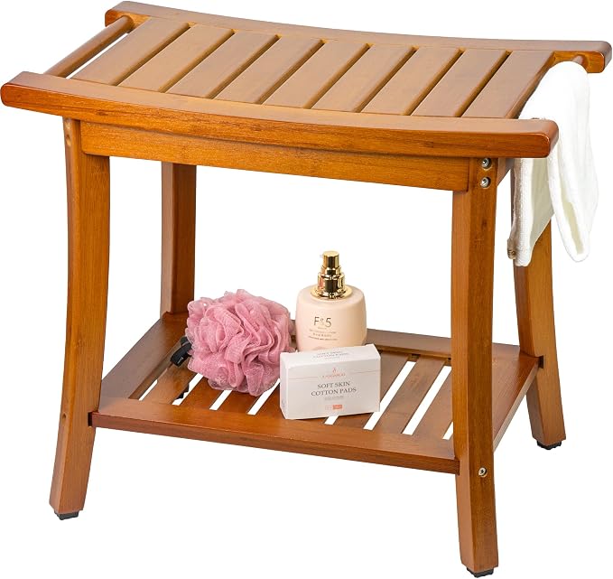 Utoplike Teak Bathtub Caddy Tray Bath Tray for Tub, Bamboo Shower Bench with Storage