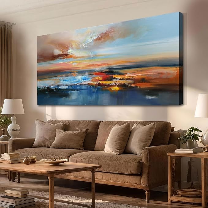 Brushart Abstract Wall Art Large Landscape Canvas Picture, Paintings Wall Decor Living Room Textured Artwork for Walls Bedroom Home Office, 58"x29"