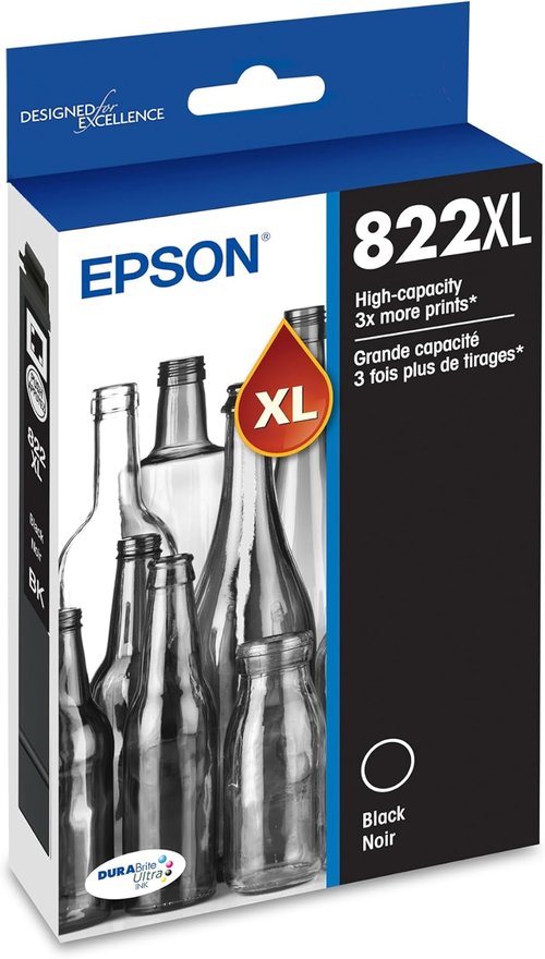 EPSON 822 DURABrite Ultra High Capacity Black Ink Cartridge - Compatible with WorkForce Pro WF-3820, 3823, 4820, 4830, 4833, 4834