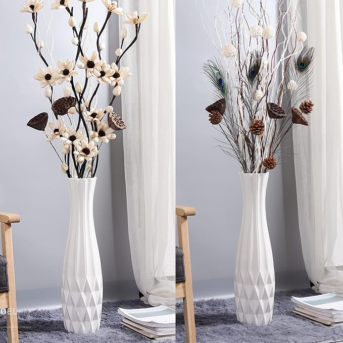Ceramic Floor Large Vase 17.7 Inches Tall,White Modern Flower Tall Vases for Office, Home,Farmhouse,Living Room Décor,Simple Origami Design Fall Decorative Porcelain Flower Arrangement Vase Ideal Gift