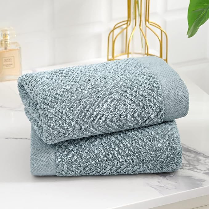 sense gnosis Sage Green Hand Towel Set of 2 Striped Weave 100% Cotton Super Soft Highly Absorbent Light Weight Decorative Hand Towels for Bathroom 13x 29 Inch