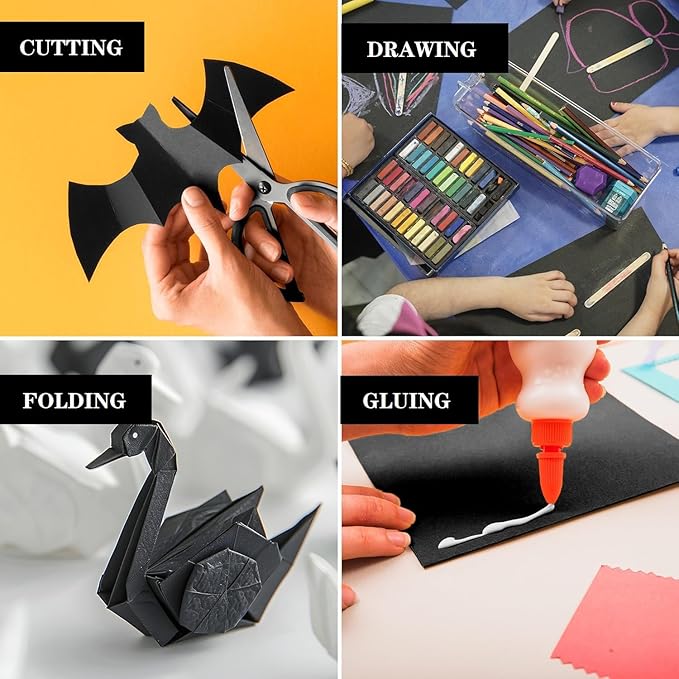 U HOMOVING 200 Sheets Black Kraft Paper for Wrapping Gifts Bouquet 12”x 17”Construction Paper for Art Craft Drawing Supplies Kraft Sheets for Packing Moving Shipping