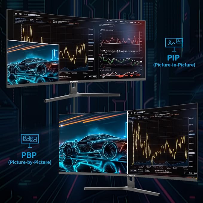 SANSUI 34-Inch Curved Gaming Monitor UWQHD 3440 x 1440 Up to 165Hz Curved 1500R - PIP/PBP, 1ms(MPRT), HDR, 300nits, sRGB 125%, DCI-P3 95%,FreeSync,HDMIx2,DP1.4 x2 (Cable Included)
