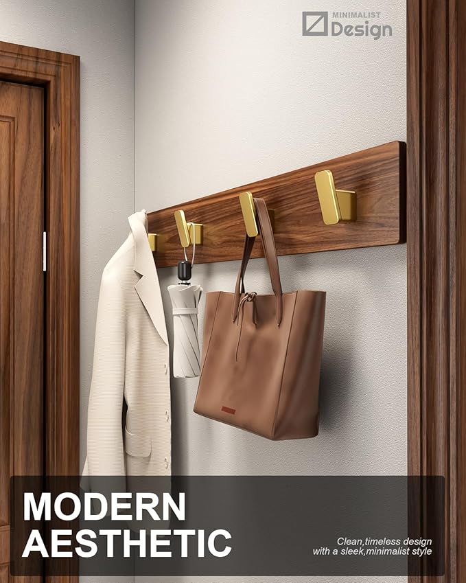 4-Pack Brushed Gold Towel Hook for Bathroom, Robe Coat Hook, Heavy Duty Wall Hooks for Hanging Bag Hat Mudroom Bedroom Shower Closet, Drill in Hanger Mount with Screw, Holder Back of Door Outdoor