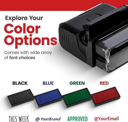Promot Self Inking Custom Name Stamp - Personalized Office & Business Label | Choose Font & Ink Color - Small
