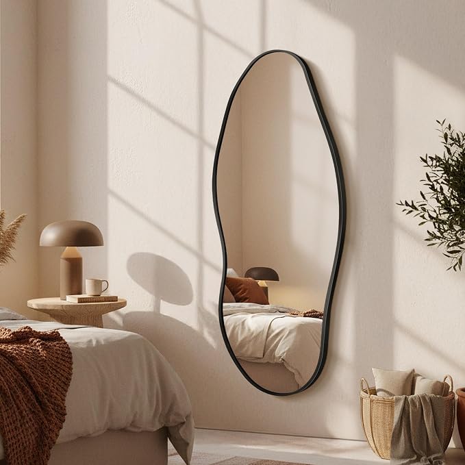 Dorlicecass Mirror Full Length - Irregular Full Body Wall Mirror Hanging 55"x 23" Asymmetrical Aviation Aluminum Alloy Frame Unique for Bedroom, Living Room, Cloakroom, Entryway